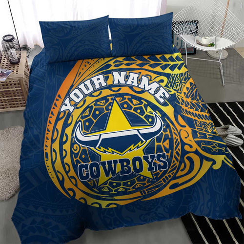 Personalized North Queensland Cowboys Bedding Set Polynesian Tribal Chest and Sleeve Tattoo