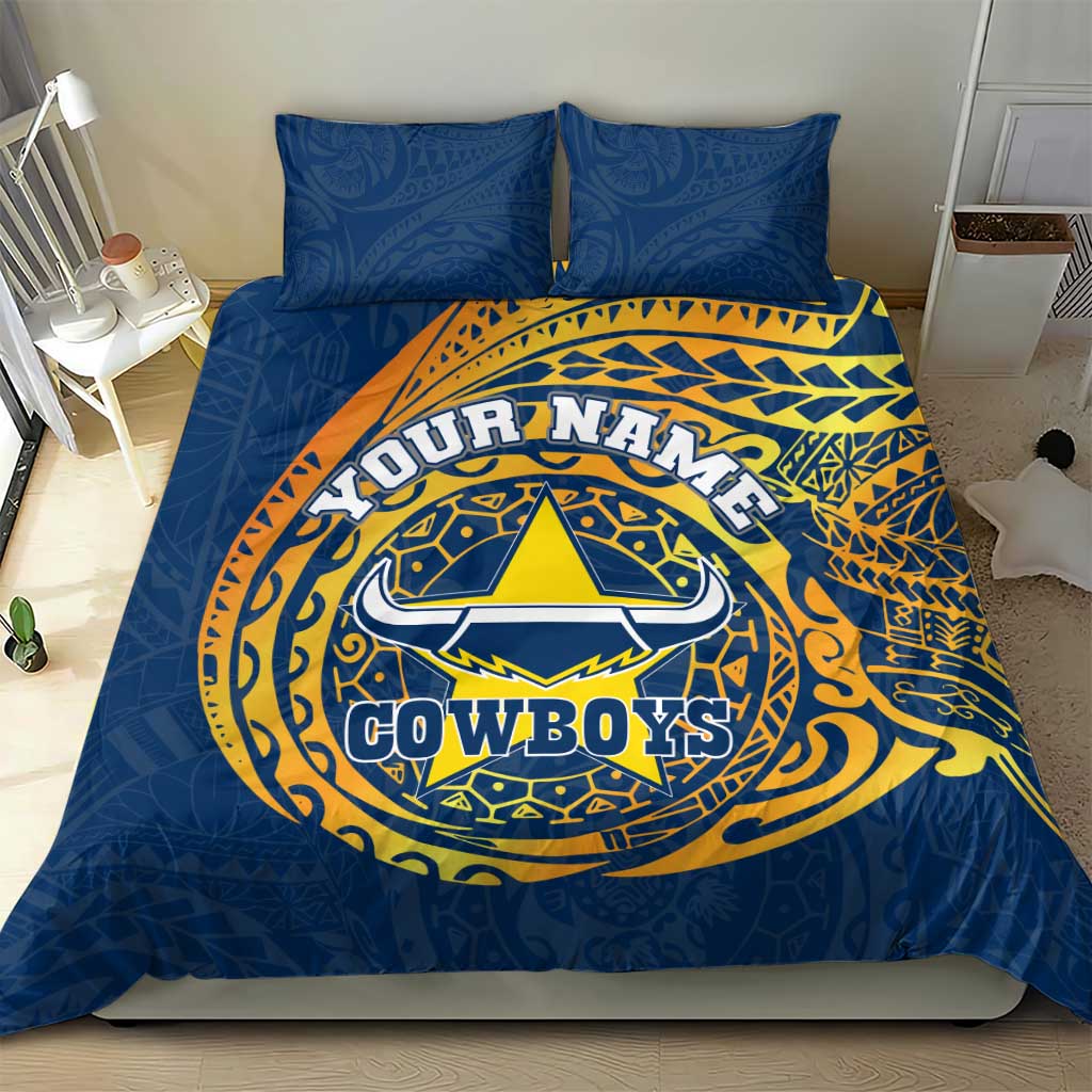 Personalized North Queensland Cowboys Bedding Set Polynesian Tribal Chest and Sleeve Tattoo