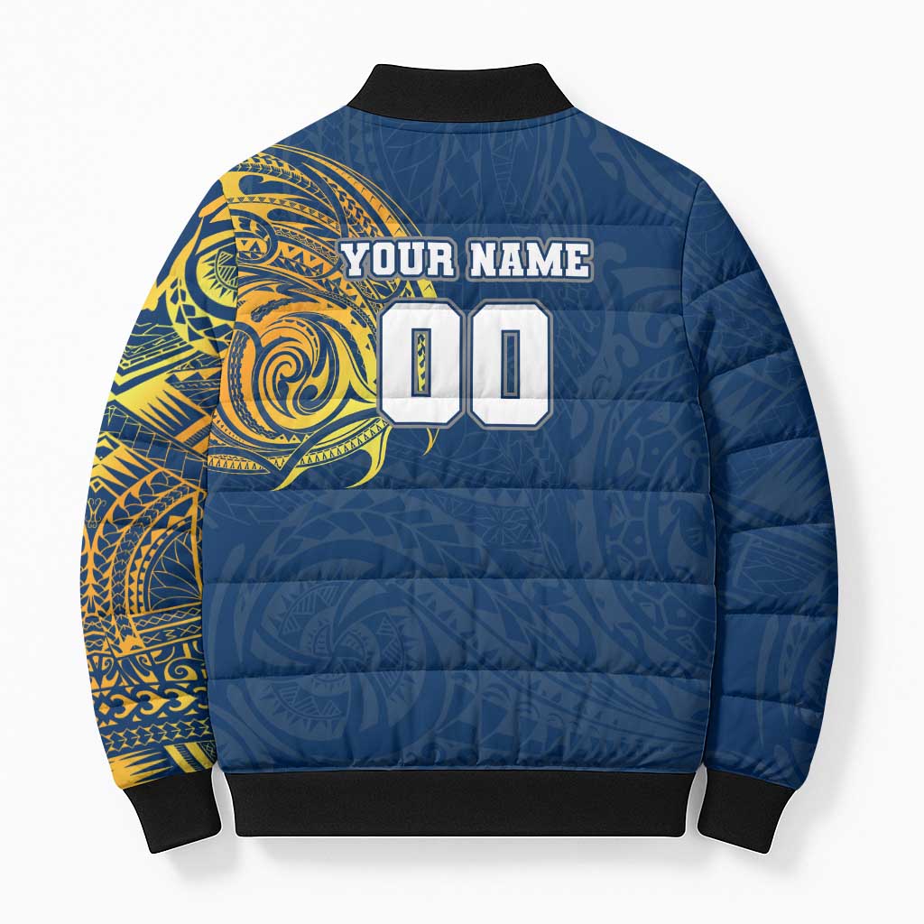 Personalized North Queensland Cowboys Bomber Puffer Jacket Polynesian Tribal Chest and Sleeve Tattoo