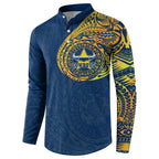 Personalized North Queensland Cowboys Button Sweatshirt Polynesian Tribal Chest and Sleeve Tattoo