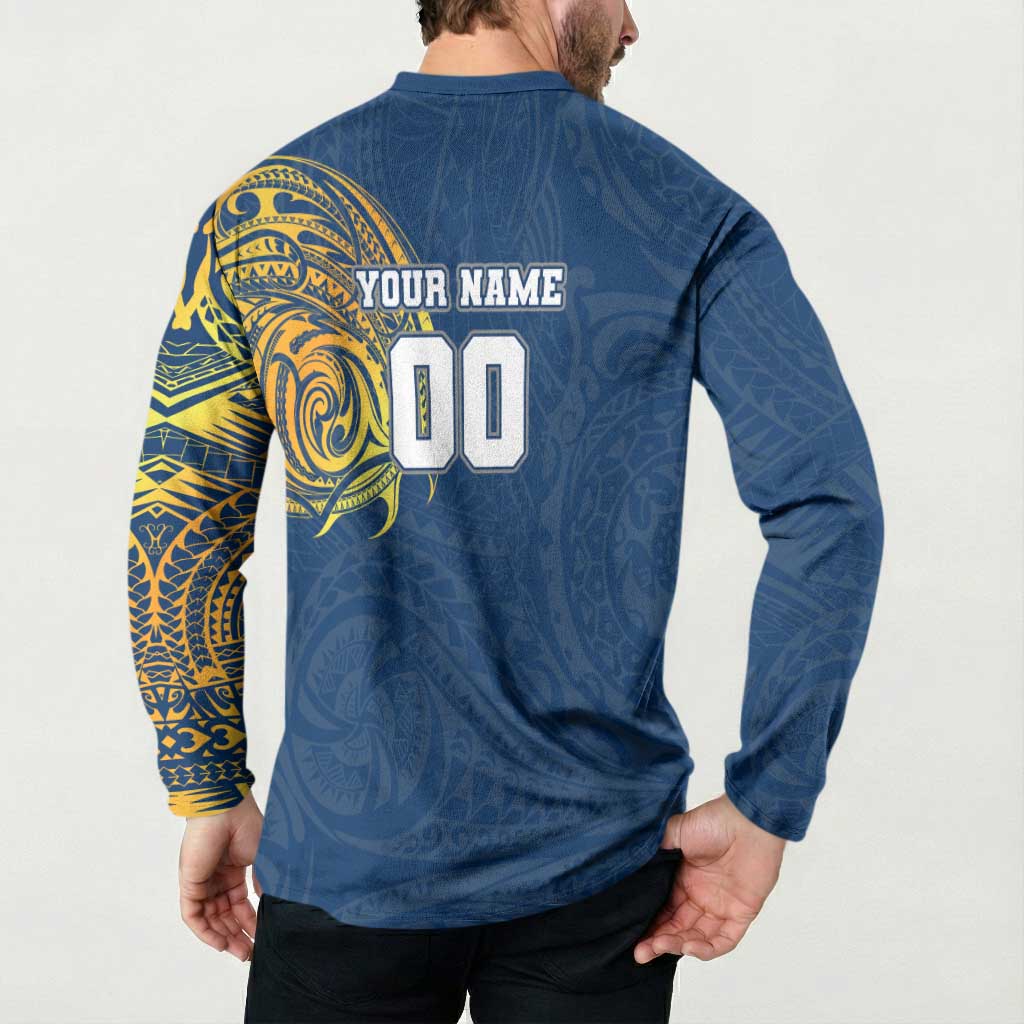 Personalized North Queensland Cowboys Button Sweatshirt Polynesian Tribal Chest and Sleeve Tattoo