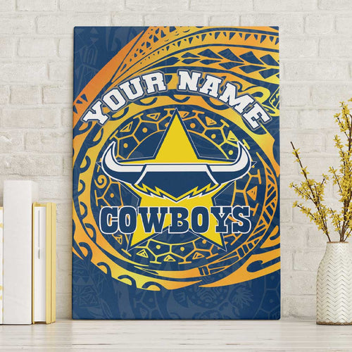 Personalized North Queensland Cowboys Canvas Wall Art Polynesian Tribal Chest and Sleeve Tattoo