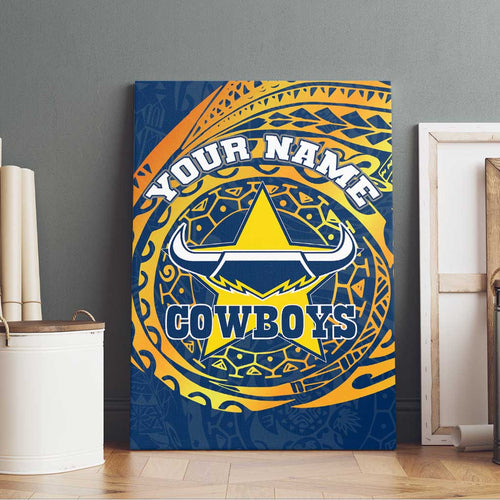 Personalized North Queensland Cowboys Canvas Wall Art Polynesian Tribal Chest and Sleeve Tattoo