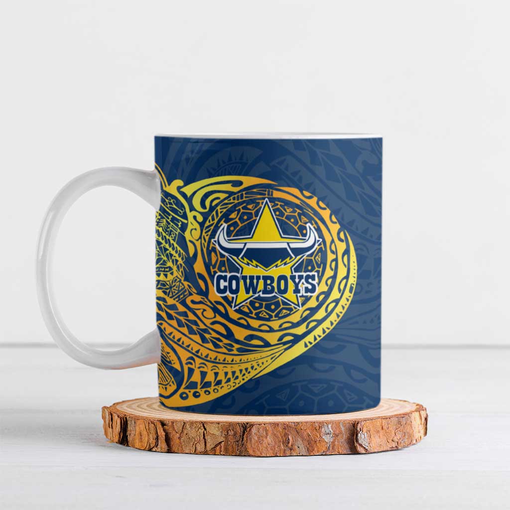 Personalized North Queensland Cowboys Ceramic Mug Polynesian Tribal Chest and Sleeve Tattoo