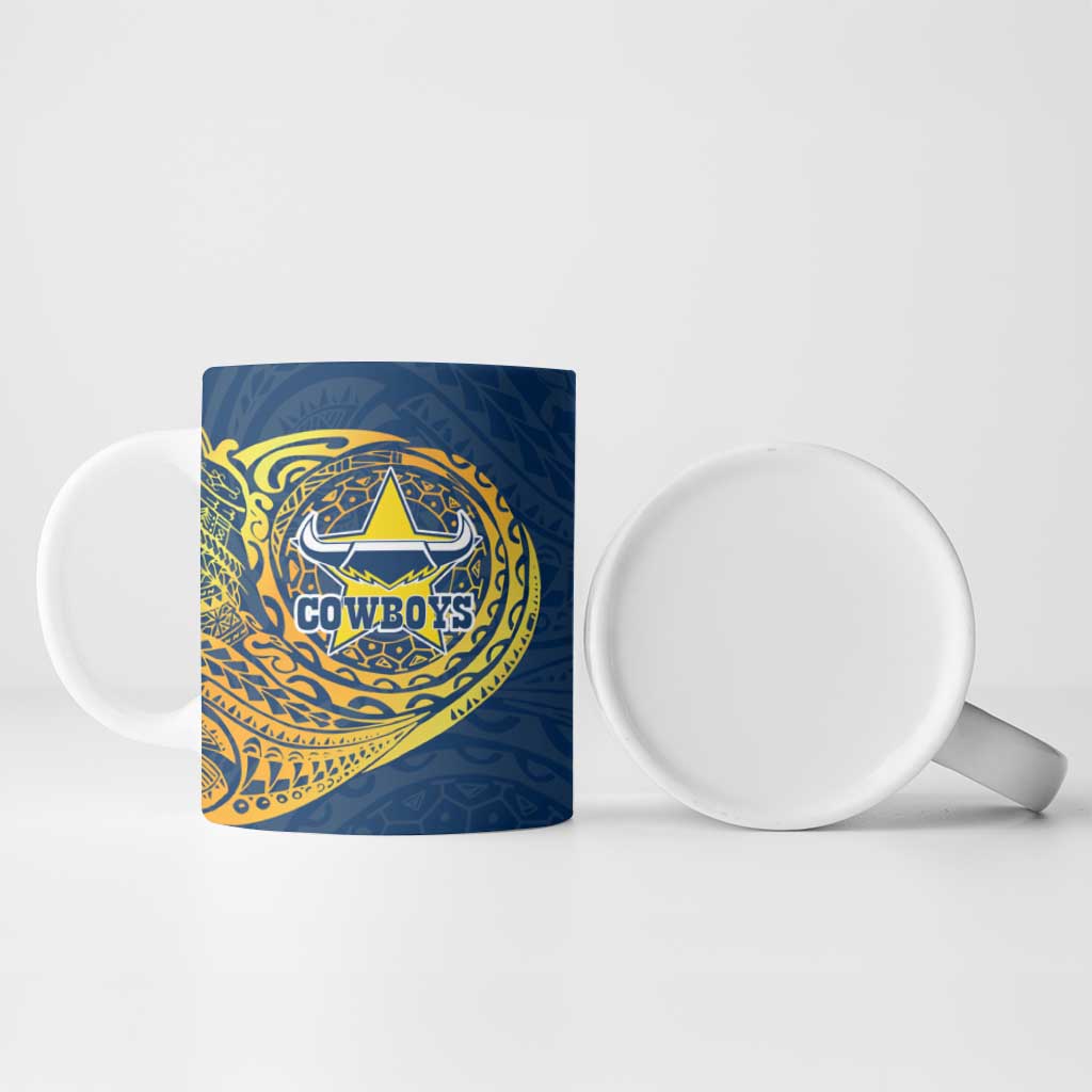 Personalized North Queensland Cowboys Ceramic Mug Polynesian Tribal Chest and Sleeve Tattoo