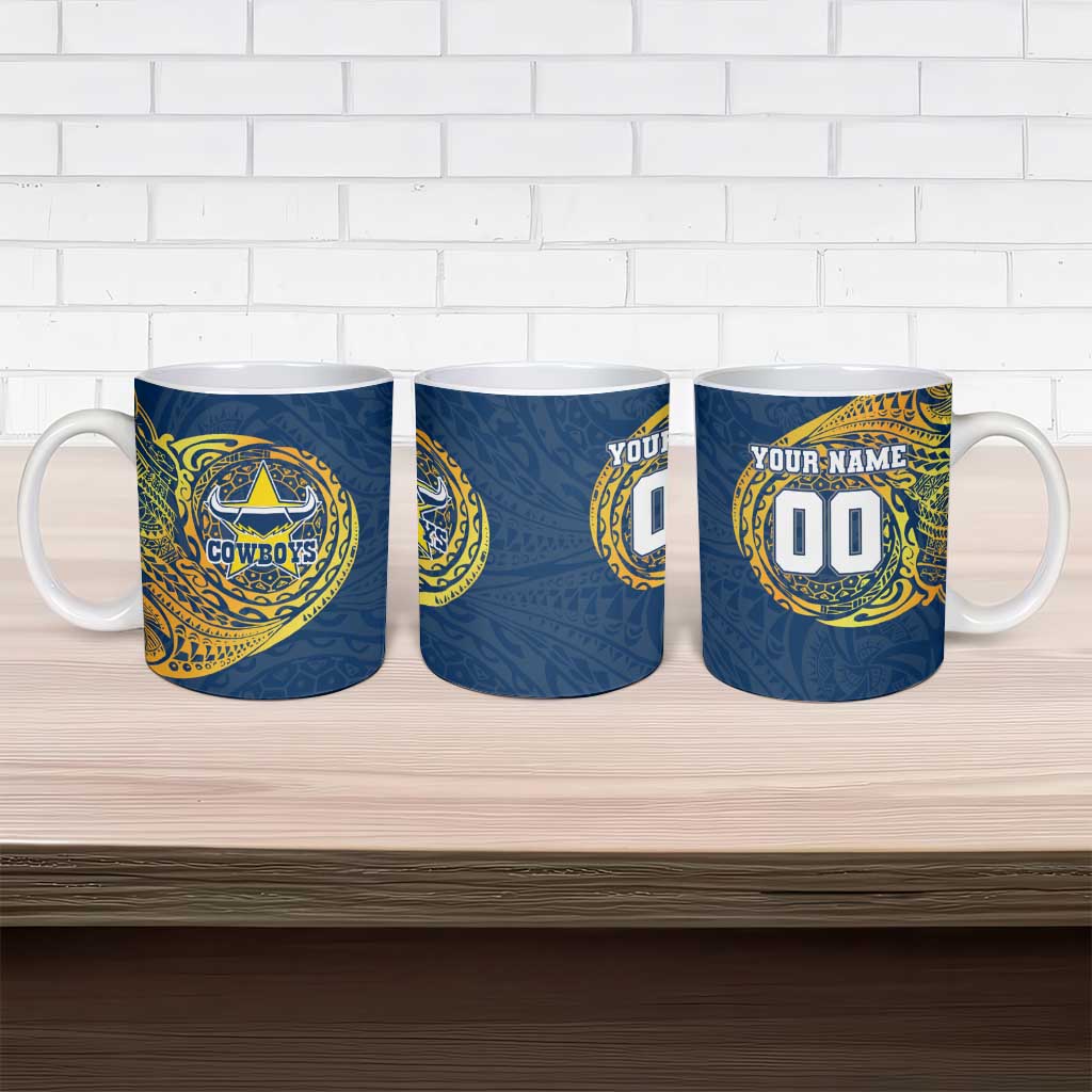 Personalized North Queensland Cowboys Ceramic Mug Polynesian Tribal Chest and Sleeve Tattoo