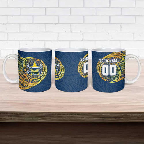 Personalized North Queensland Cowboys Ceramic Mug Polynesian Tribal Chest and Sleeve Tattoo