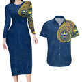 Personalized North Queensland Cowboys Couples Matching Long Sleeve Bodycon Dress and Hawaiian Shirt Polynesian Tribal Chest and Sleeve Tattoo