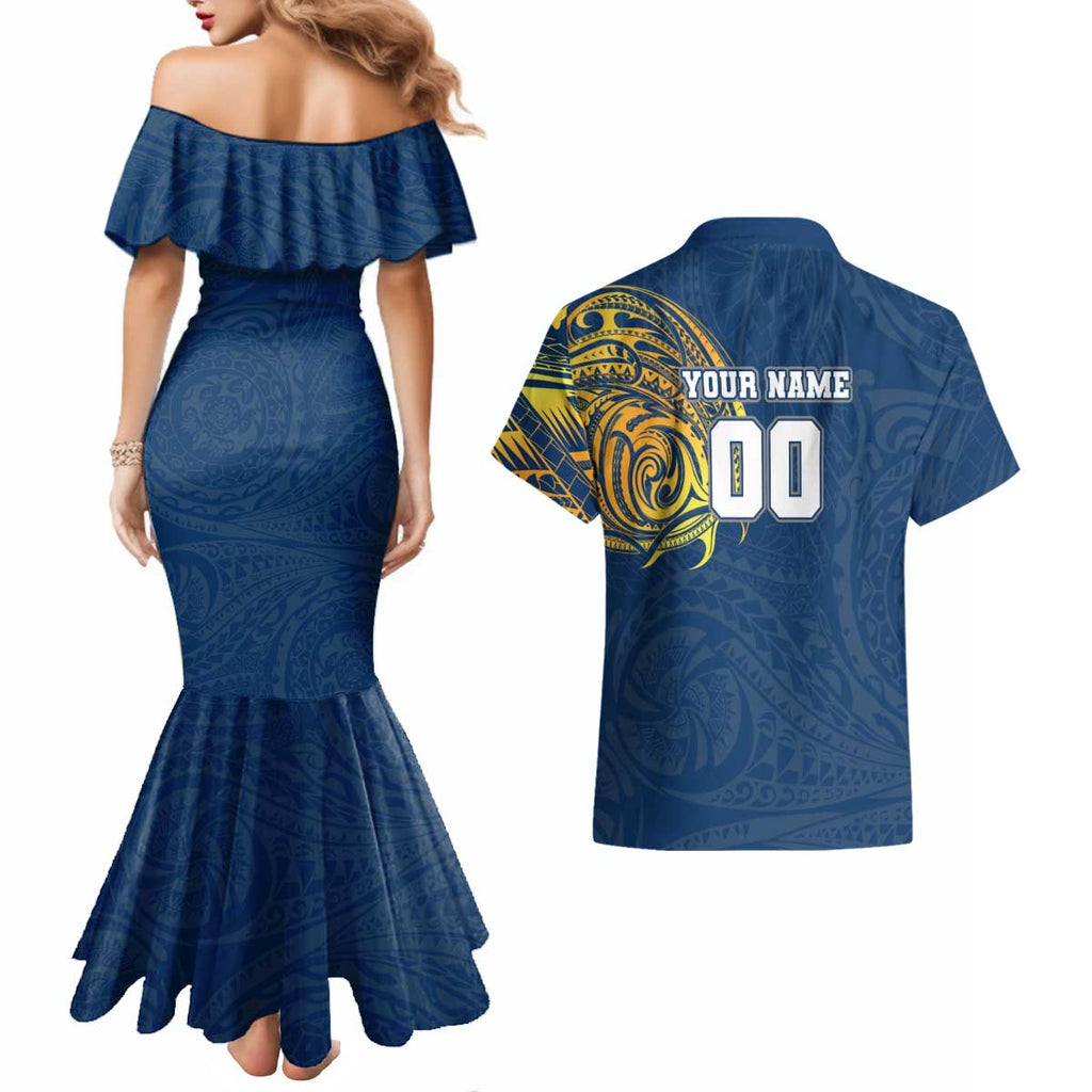 Personalized North Queensland Cowboys Couples Matching Mermaid Dress and Hawaiian Shirt Polynesian Tribal Chest and Sleeve Tattoo