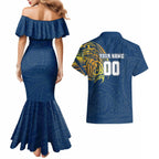 Personalized North Queensland Cowboys Couples Matching Mermaid Dress and Hawaiian Shirt Polynesian Tribal Chest and Sleeve Tattoo