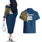 Personalized North Queensland Cowboys Couples Matching Off The Shoulder Long Sleeve Dress and Hawaiian Shirt Polynesian Tribal Chest and Sleeve Tattoo