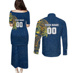 Personalized North Queensland Cowboys Couples Matching Puletasi and Long Sleeve Button Shirt Polynesian Tribal Chest and Sleeve Tattoo