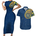 Personalized North Queensland Cowboys Couples Matching Short Sleeve Bodycon Dress and Hawaiian Shirt Polynesian Tribal Chest and Sleeve Tattoo