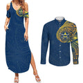 Personalized North Queensland Cowboys Couples Matching Summer Maxi Dress and Long Sleeve Button Shirt Polynesian Tribal Chest and Sleeve Tattoo