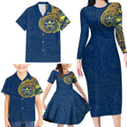 Personalized North Queensland Cowboys Family Matching Long Sleeve Bodycon Dress and Hawaiian Shirt Polynesian Tribal Chest and Sleeve Tattoo