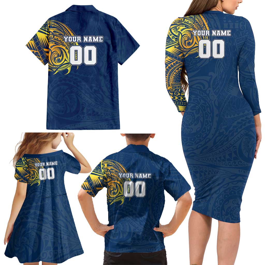 Personalized North Queensland Cowboys Family Matching Long Sleeve Bodycon Dress and Hawaiian Shirt Polynesian Tribal Chest and Sleeve Tattoo