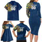 Personalized North Queensland Cowboys Family Matching Long Sleeve Bodycon Dress and Hawaiian Shirt Polynesian Tribal Chest and Sleeve Tattoo