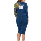Personalized North Queensland Cowboys Family Matching Long Sleeve Bodycon Dress and Hawaiian Shirt Polynesian Tribal Chest and Sleeve Tattoo