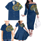 Personalized North Queensland Cowboys Family Matching Off The Shoulder Long Sleeve Dress and Hawaiian Shirt Polynesian Tribal Chest and Sleeve Tattoo