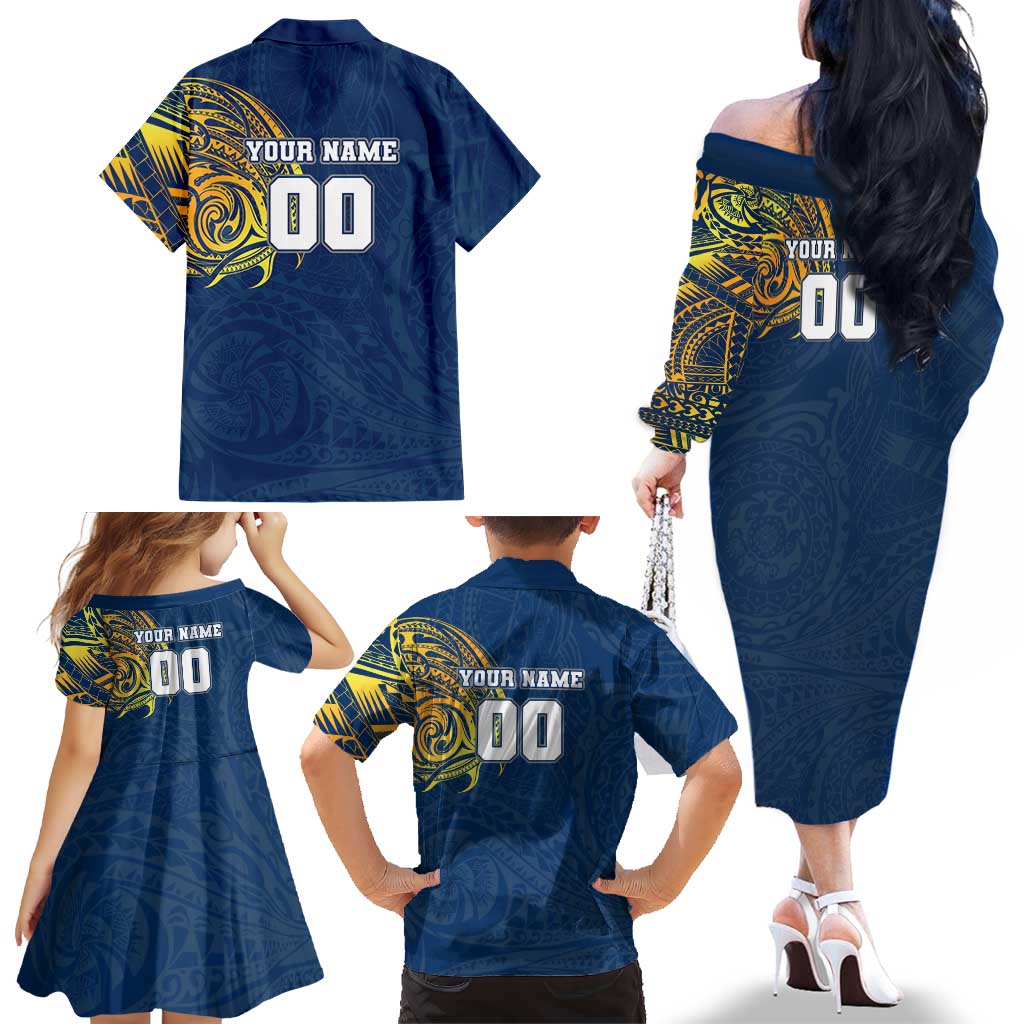 Personalized North Queensland Cowboys Family Matching Off The Shoulder Long Sleeve Dress and Hawaiian Shirt Polynesian Tribal Chest and Sleeve Tattoo