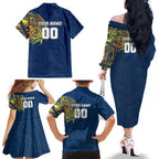 Personalized North Queensland Cowboys Family Matching Off The Shoulder Long Sleeve Dress and Hawaiian Shirt Polynesian Tribal Chest and Sleeve Tattoo