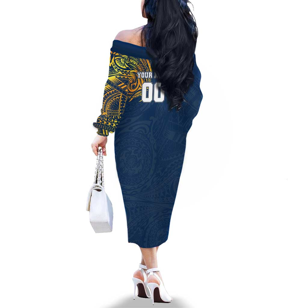 Personalized North Queensland Cowboys Family Matching Off The Shoulder Long Sleeve Dress and Hawaiian Shirt Polynesian Tribal Chest and Sleeve Tattoo