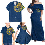 Personalized North Queensland Cowboys Family Matching Off Shoulder Maxi Dress and Hawaiian Shirt Polynesian Tribal Chest and Sleeve Tattoo