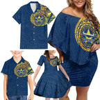 Personalized North Queensland Cowboys Family Matching Off Shoulder Short Dress and Hawaiian Shirt Polynesian Tribal Chest and Sleeve Tattoo