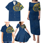 Personalized North Queensland Cowboys Family Matching Puletasi and Hawaiian Shirt Polynesian Tribal Chest and Sleeve Tattoo