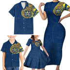 Personalized North Queensland Cowboys Family Matching Short Sleeve Bodycon Dress and Hawaiian Shirt Polynesian Tribal Chest and Sleeve Tattoo