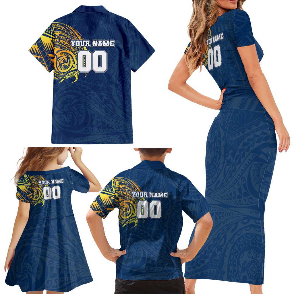 Personalized North Queensland Cowboys Family Matching Short Sleeve Bodycon Dress and Hawaiian Shirt Polynesian Tribal Chest and Sleeve Tattoo
