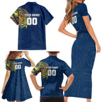 Personalized North Queensland Cowboys Family Matching Short Sleeve Bodycon Dress and Hawaiian Shirt Polynesian Tribal Chest and Sleeve Tattoo