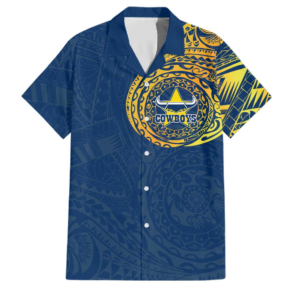 Personalized North Queensland Cowboys Family Matching Summer Maxi Dress and Hawaiian Shirt Polynesian Tribal Chest and Sleeve Tattoo