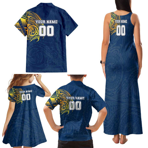 Personalized North Queensland Cowboys Family Matching Tank Maxi Dress and Hawaiian Shirt Polynesian Tribal Chest and Sleeve Tattoo