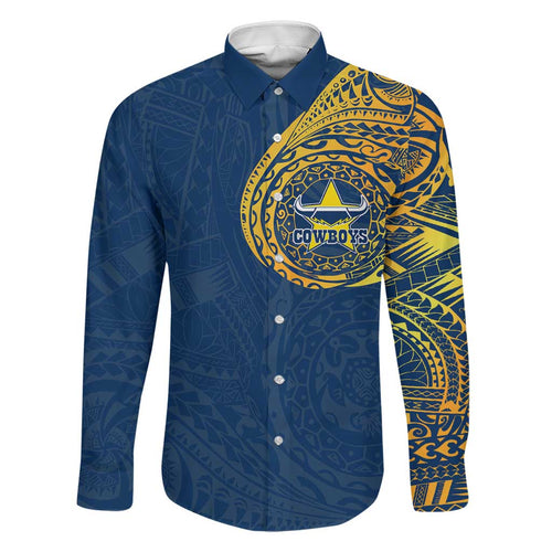 Personalized North Queensland Cowboys Family Matching Tank Maxi Dress and Hawaiian Shirt Polynesian Tribal Chest and Sleeve Tattoo