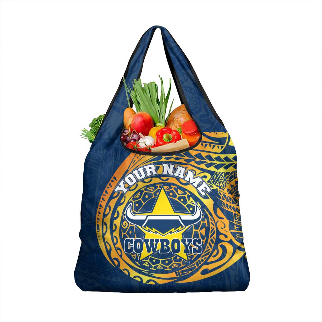 Personalized North Queensland Cowboys Grocery Bag Polynesian Tribal Chest and Sleeve Tattoo