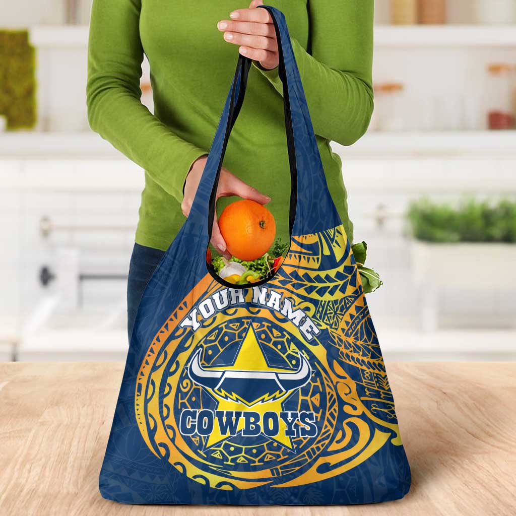 Personalized North Queensland Cowboys Grocery Bag Polynesian Tribal Chest and Sleeve Tattoo