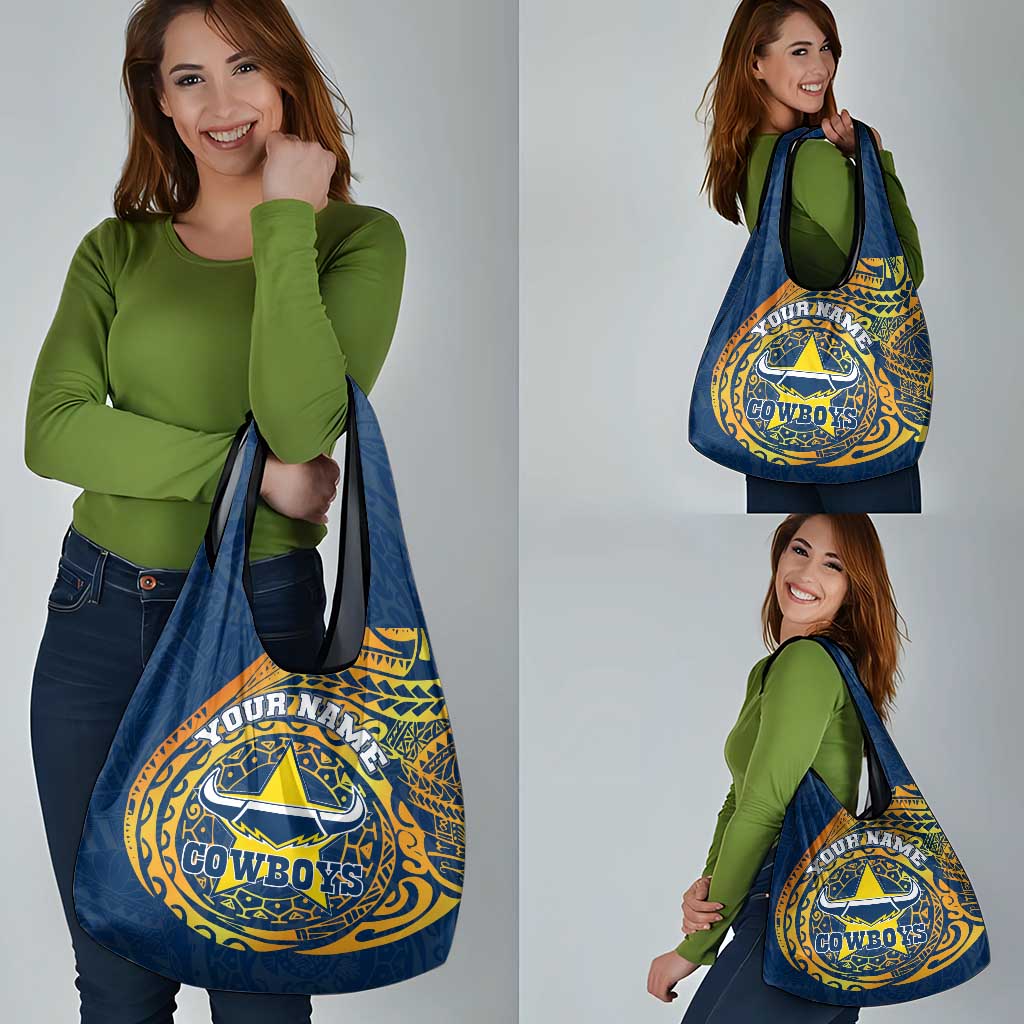 Personalized North Queensland Cowboys Grocery Bag Polynesian Tribal Chest and Sleeve Tattoo