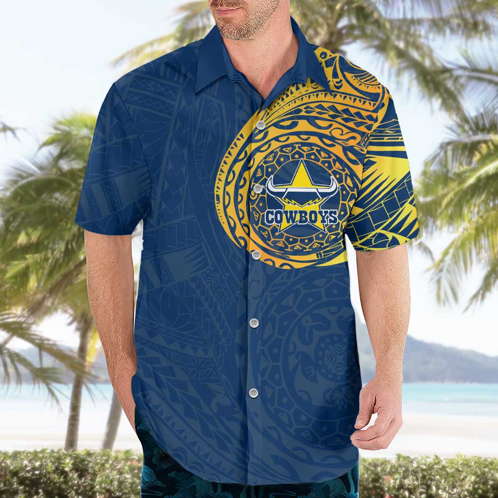 Personalized North Queensland Cowboys Hawaiian Shirt Polynesian Tribal Chest and Sleeve Tattoo