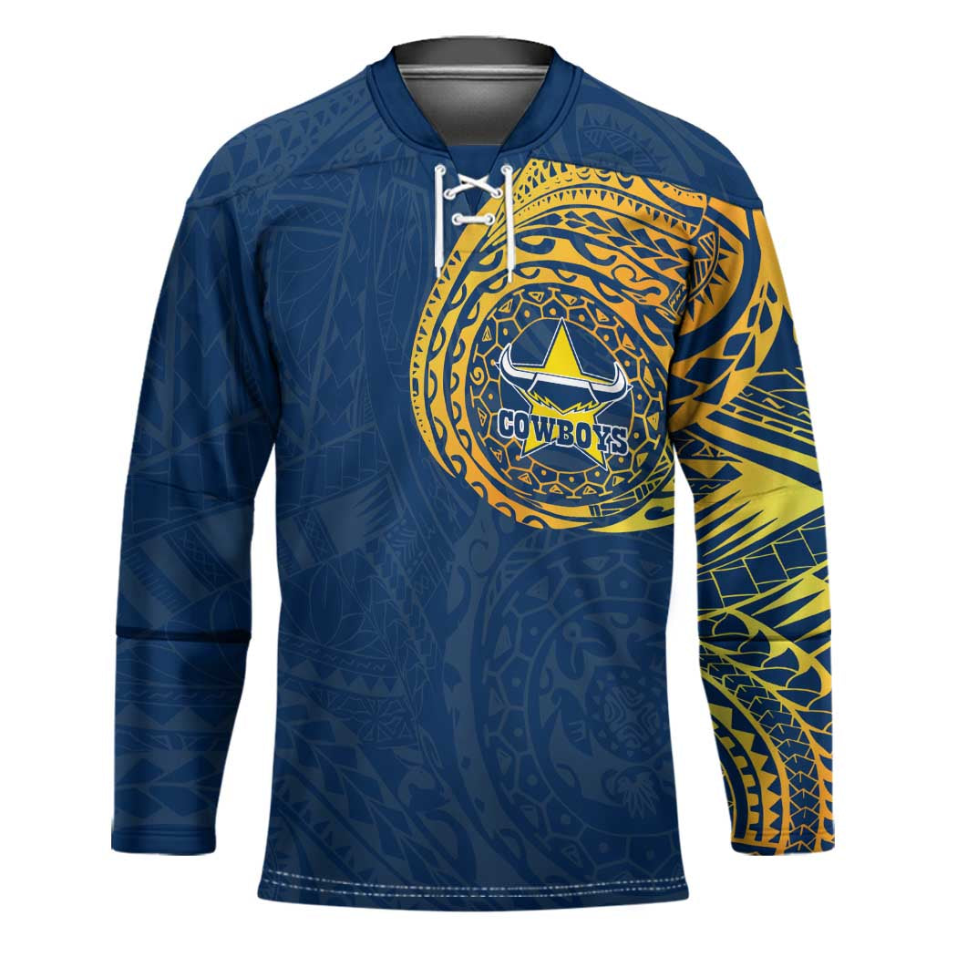 Personalized North Queensland Cowboys Hockey Jersey Polynesian Tribal Chest and Sleeve Tattoo