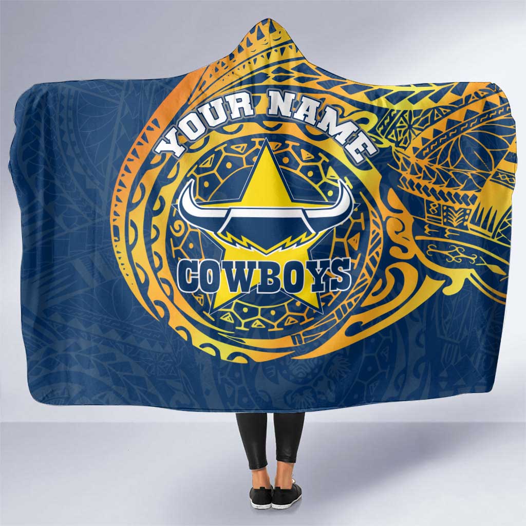 Personalized North Queensland Cowboys Hooded Blanket Polynesian Tribal Chest and Sleeve Tattoo