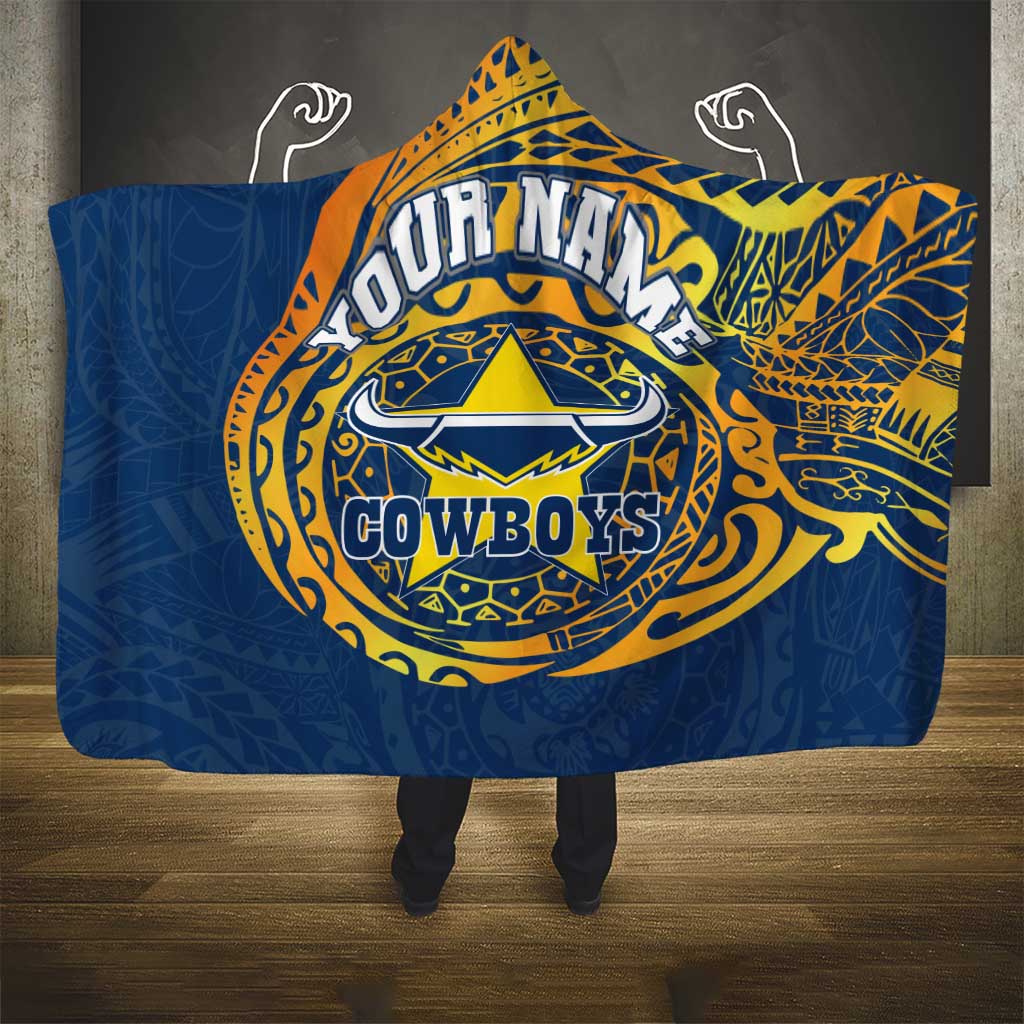 Personalized North Queensland Cowboys Hooded Blanket Polynesian Tribal Chest and Sleeve Tattoo