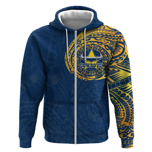 Personalized North Queensland Cowboys Hoodie Polynesian Tribal Chest and Sleeve Tattoo