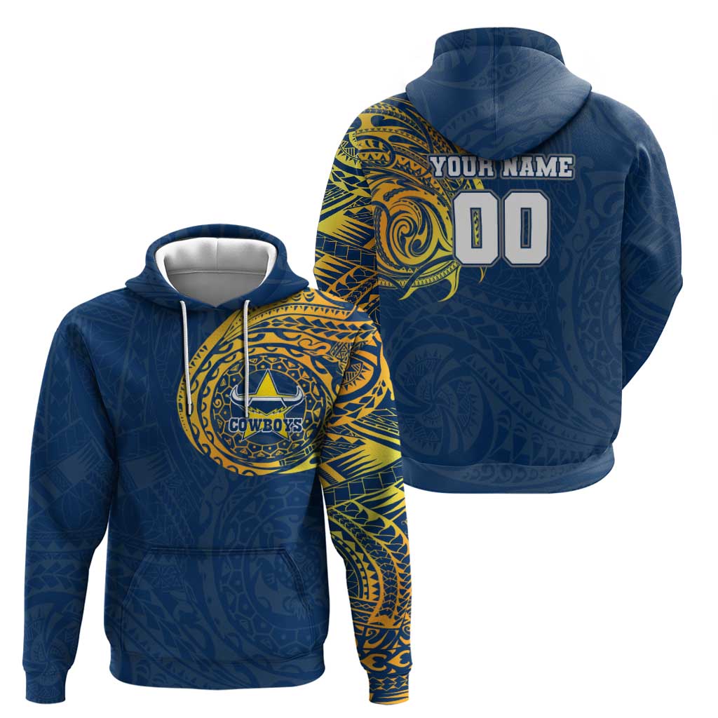Personalized North Queensland Cowboys Hoodie Polynesian Tribal Chest and Sleeve Tattoo