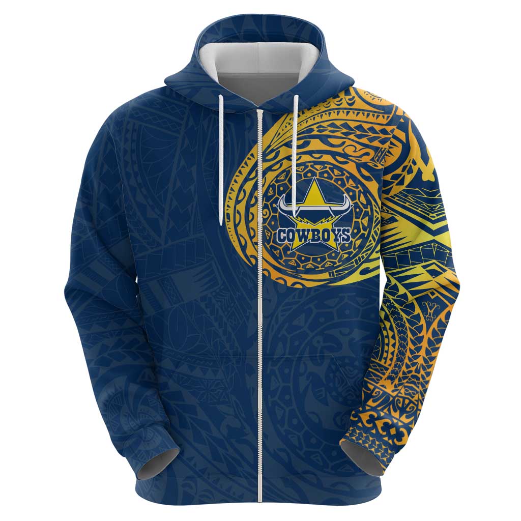 Personalized North Queensland Cowboys Hoodie Polynesian Tribal Chest and Sleeve Tattoo