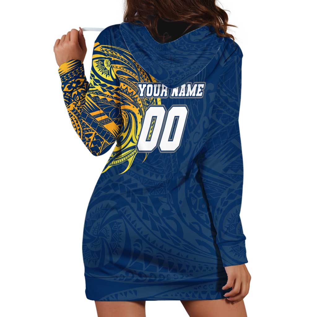 Personalized North Queensland Cowboys Hoodie Dress Polynesian Tribal Chest and Sleeve Tattoo
