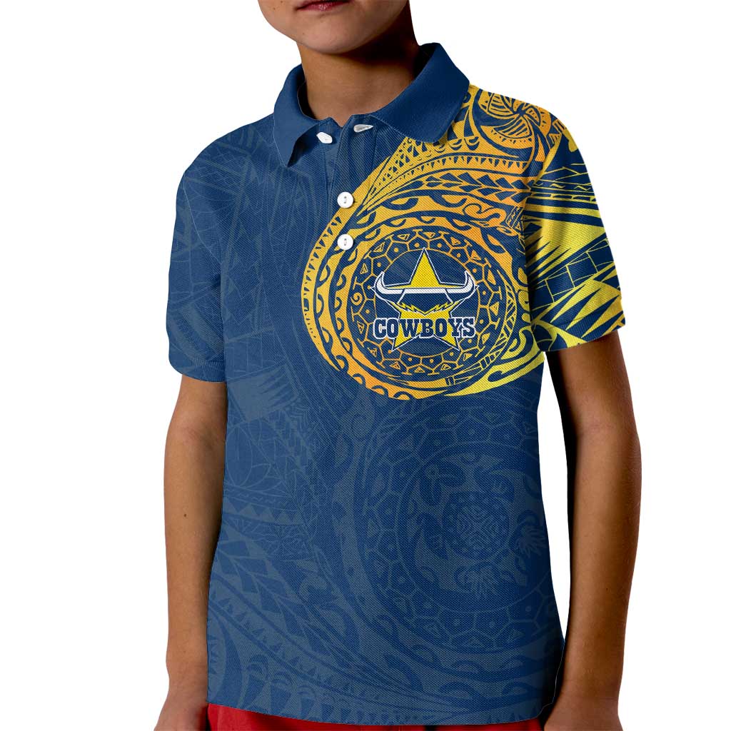 Personalized North Queensland Cowboys Kid Polo Shirt Polynesian Tribal Chest and Sleeve Tattoo