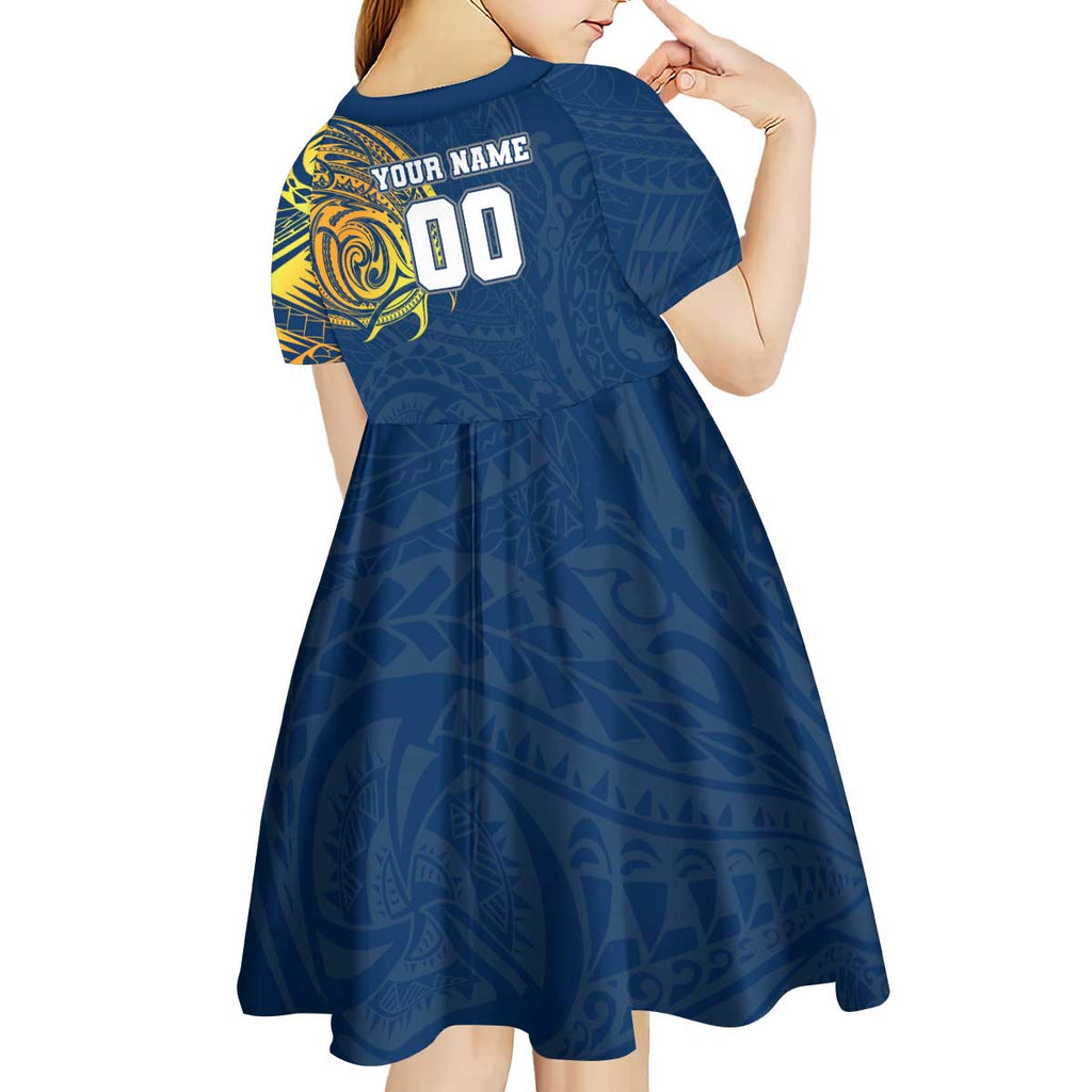 Personalized North Queensland Cowboys Kid Short Sleeve Dress Polynesian Tribal Chest and Sleeve Tattoo