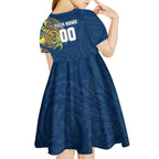Personalized North Queensland Cowboys Kid Short Sleeve Dress Polynesian Tribal Chest and Sleeve Tattoo