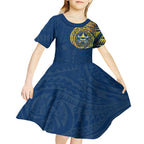 Personalized North Queensland Cowboys Kid Short Sleeve Dress Polynesian Tribal Chest and Sleeve Tattoo